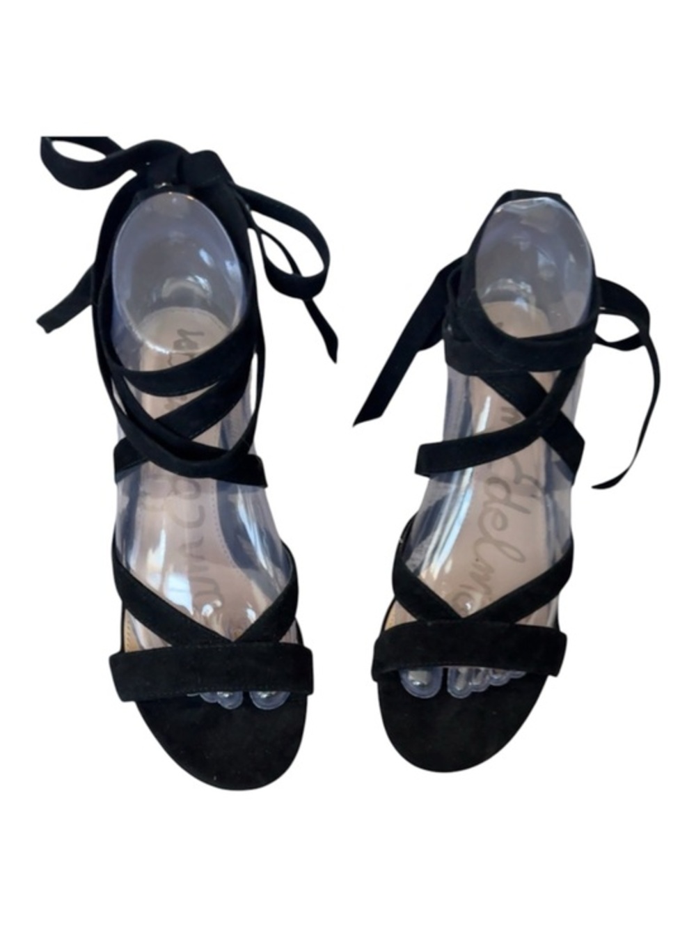 Sam Edelman Black Suede Lace-Up Block Heel Sandals Women’s Size 8